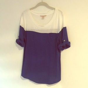 Blue and white rolled sleeve T-shirt